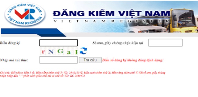Tra cứu biển số xe tải bằng cách truy cập website của Cục Đăng kiểm Việt Nam